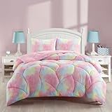 Heritage Kids Super Puffy Ombre Comforter Set, Pink Rainbow, Full