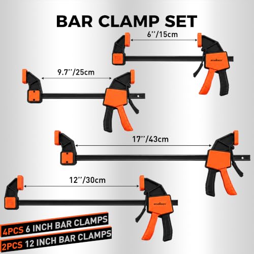 Image of HORUSDY 8-Pack Bar Clamps for Woodworking, 12 inch and 6 inch Bar Clamps with 2-Piece Clamp Connectors, Quick-Release Wood Clamps with 150 LBS Load Limit, Trigger Clamp Set