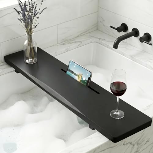 Elegant Black Bamboo Bathtub Tray Caddy for Standard Tub, 31"