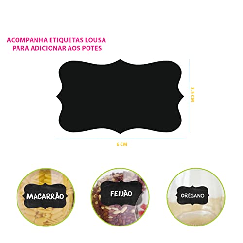 Novidade, Kit com 10 Potes Herméticos Porta Mantimentos Quadrados Empilháveis e 10 etiquetas lousa P