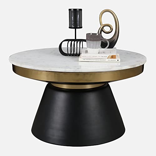 Image of HomeTown Chelsea Marble & Iron Center Table in White, Black & Gold Colour