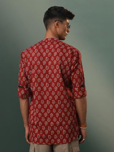 Shvaas By Vastramay Men's Ajrak Cotton Short Kurta - Image 5