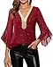 Timeson Sequin Tops for Women: Christmas 3/4 Sleeve Night Out — Ladies Tops and Blouses — Fall Outfits for Women 2025 Sparkly Shirt Dressy Casual Flowy Tunic Older Business Formal Party Clothes Red L