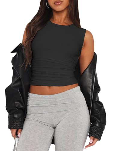 YFANG Women's Sexy Backless Crop Tank Top Ruched Summer Casual Y2K Top3