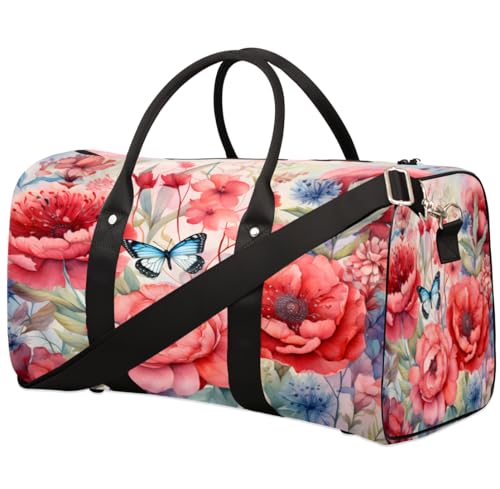 TropicalLife Red Peony Travel Duffle Bag for Women Men Sports Gym Bag Waterproof Carry on Overnight Weekender Bag