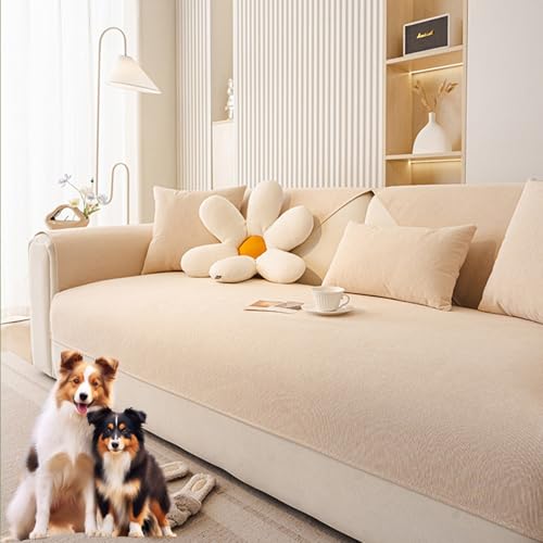 Genérico Funda Impermeable para Sofá Chenilla Cubre Sofa Protector Sofá Perros Y Gatos Topper Sofa Lavable A MáQuina 1/2/3/4 Plazas Manta Cubre Sofás(Beige,110x160cm)