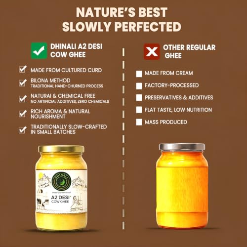 Image of DHINALI A2 Desi Cow Ghee 500ml & Natural Turmeric Powder 100g Combo | Traditional Bilona Curd-Churned Ghee with Pure Lakadong-Style Haldi | Immunity-Boosting Kitchen Staples from Uttarakhand