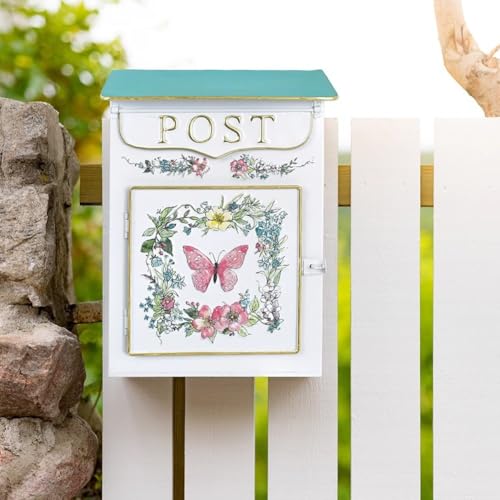 Boîte aux lettres extérieure rétro à motif floral fixation murale