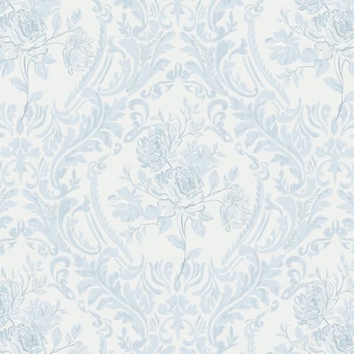 CiCiwind Papier peint autocollant - Motif fleurs bleues - 44 x 300 cm - Étanche - Film adhésif en vinyle - Amovible - Pour mur, armoires, meubles