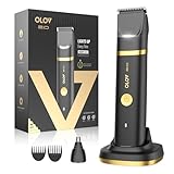 Groin & Body Hair Trimmer for Men - Electric Shaver for Pubic Hair, Chest, Legs - Ball Pubic Groomer, LED Light, Replaceable Ceramic Blade Heads, USB-C Recharge Dock, Waterproof Hygiene Razor