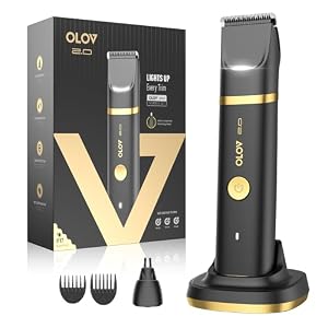 Groin & Body Hair Trimmer for Men – Electric Shaver for Pubic Hair, Chest, Legs – Ball Pubic Groomer, LED Light, Replaceable Ceramic Blade Heads, USB-C Recharge Dock, Waterproof Hygiene Razor