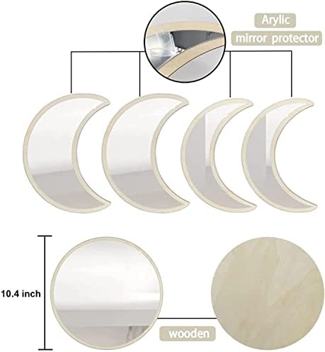 YOAYO 5 Piece Scandinavian Natural Decor Acrylic Wooden Moon Phase Wall Art - Bohemian Style Home Decoration for Living Room, Bedroom - Beige Acrylic (Non-Reflective) (RAW)