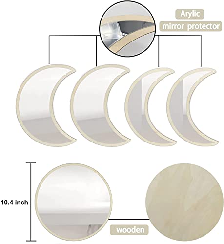 YOAYO 5 Piece Scandinavian Natural Decor Acrylic Wooden Moon Phase Wall Art - Bohemian Style Home Decoration for Living Room, Bedroom - Beige Acrylic (Non-Reflective) (RAW)