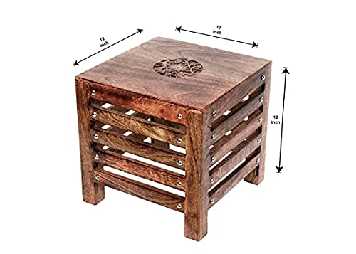 Square Small Wooden Stool Table Solid Wood Best Used as Bedside Corner Footrest Foot Step Stool Tea Coffee Plants for Living Room Outdoor Furniture Pre-Assembled (30 x 30 x 30 cm)