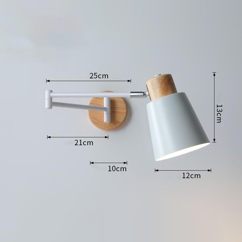 AoLa Schwenkarm Wandleuchte Innen Langer Arm Klapparm Wandbeleuchtung E27 Holzlampen Wandlampe Metall Verstellbarer Leselampe Modern Weiß Nachttischlampe Für Schlafzimmer Wohnzimmer Kinderzimmer