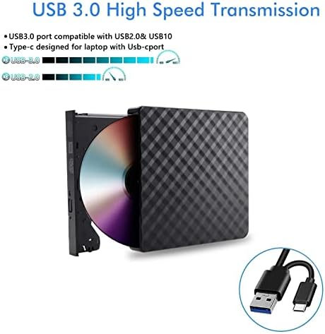 Litesort External CD DVD Drive, USB 3.0 Type-C Portable CD ROM DVD +/-RW Optical Drive Burner Player with Protective Carrying Case Sleeve for Windows 10/11 Laptop PC, Mac OS MacBook Pro/ Air, iMac