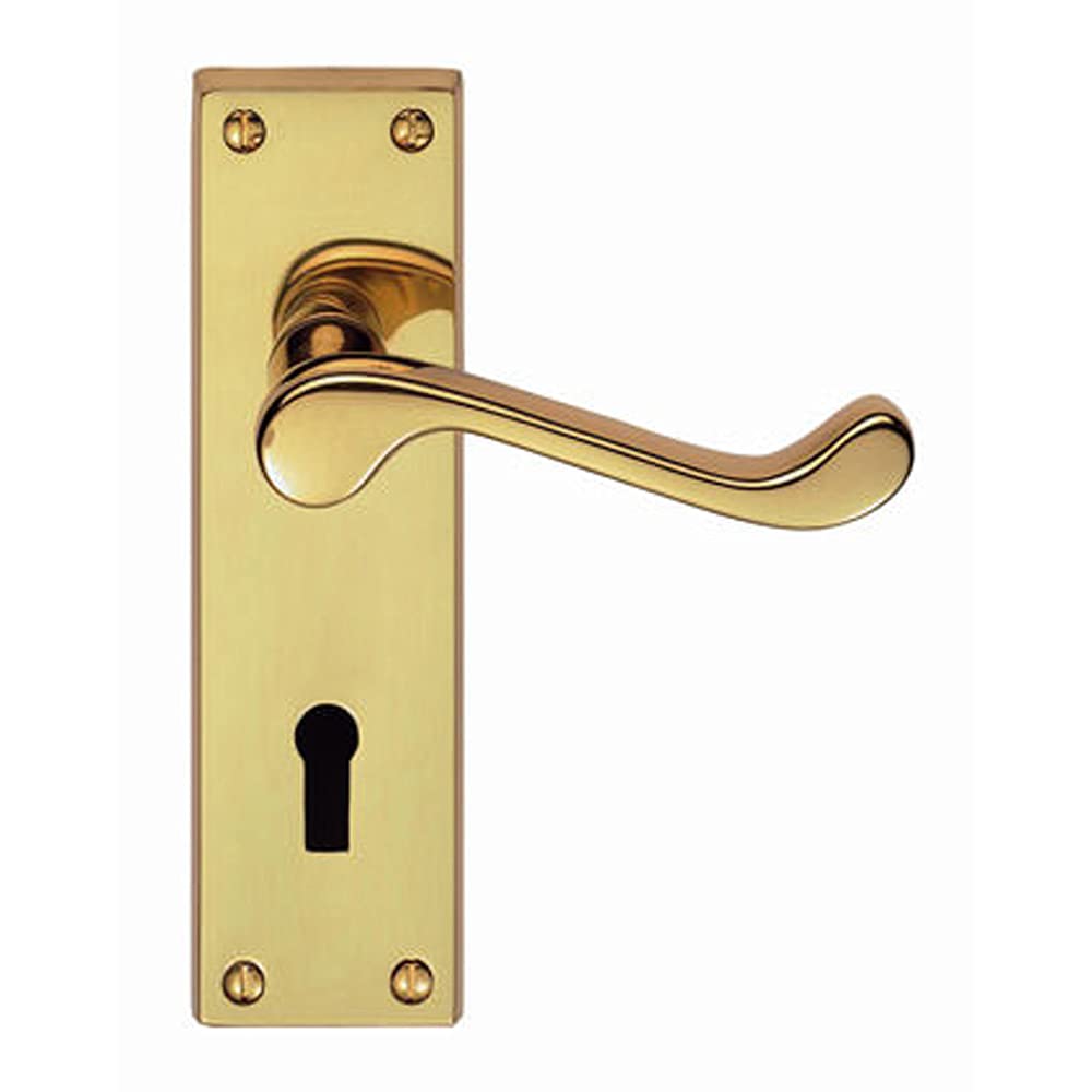  - Pair Victorian Scroll Handle On Lock Backplate 150 X 43mm Polished Brass