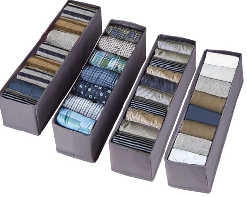 Tosoda Organizador Cajones Ropa Interior Cajas Almacenaje de Armario Cajas Organizadoras con Separadores para Ropa Interior Calcetines (Gris - 4 Piezas)