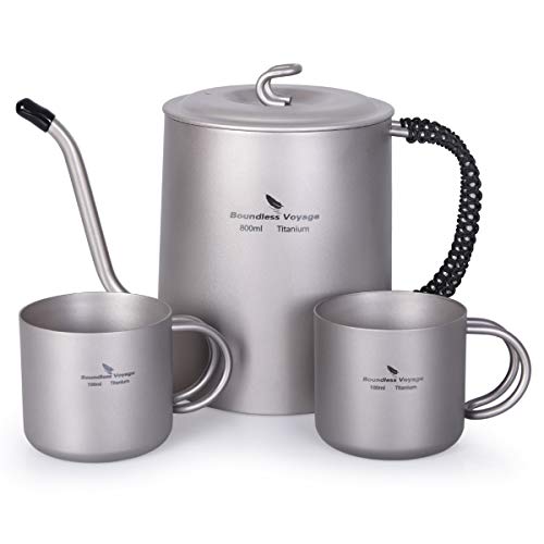 800 ml Titan Wasserkocher Tasse Set Anti-verbrühender Griff Im Freien Camping Kantine Wein Kaffee Teekanne Essgeschirr für Induktionsherd