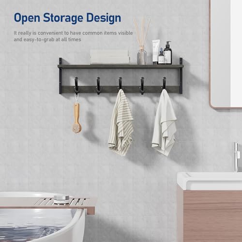 Image of Tatub 29 inch Rustic Coat Rack Wall Mount with Shelf, Entryway Wall Hooks with Shelf, Coat Hangers for Bathroom, Living Room, Bedroom, Dark Grey