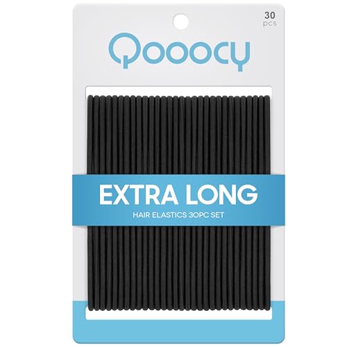 Black Extra Long Hair Ties No damage 30 Pack 4MM Ouchless Elastic Hair Bands for Womens Hair Elastic Ponytail Holders for Ponytails Thick Medium Hair