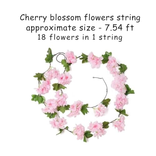 Image of SATYAM KRAFT 2 Lines Artificial Cherry Blossom Rattan Flowers Vine | Hanging Garland for Wedding Decoration Items, Home Decor, Garden, Office, Wall, Mandir & Festival Setup (Dark Pink)