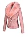 Bellivera Women's Faux Leather Suede Jacket Moto Fleece-Lined Coat with Detachable Fur Collar 8830 Pink XXL