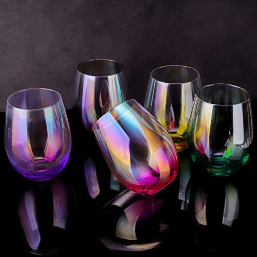 Nihome Stemless Wine Glasses 20Oz 6-Pack Iridescent Gradient Rainbow Colors Large Water Glasses Margarita Glassware Set Wine Drinking Tumblers #TOP3
