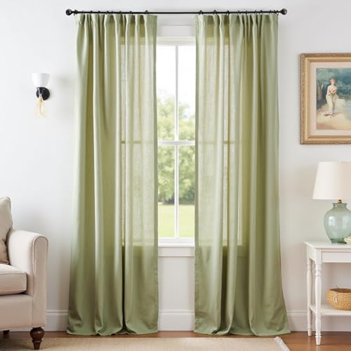 jinchan Linen Blend Curtains 108 inch Extra Long 2 Panels for Bedroom Living Room, Light Filtering 50 inch Wide Farmhouse Drapes with Rod Pocket Back Tab(50W x 108L, Sage Green) 50"W x 108"L