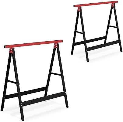 Relaxdays Caballetes de Trabajo 74 x 78 x 40 cm Set de 2, Plegables, 100 kg, Borriquetas de Taller, Pintor, Negro y Rojo