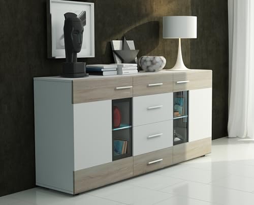 Furnix 2-türig Sideboard Tinna ohne LED - Kommode mit Glastüren und...