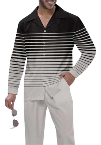 TIFIYA Men's Long Sleeve 2 Piece Dress Shirts Suits Button Down Patterned Walking Sets Formal Wedding Attire Sets S-5XL