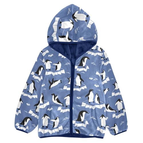 Boys' Fleece Hoody Jacket Zip Up Coat Warm Fall Winter Plush Jacket Cute Penguins Long Sleeve Outerwear