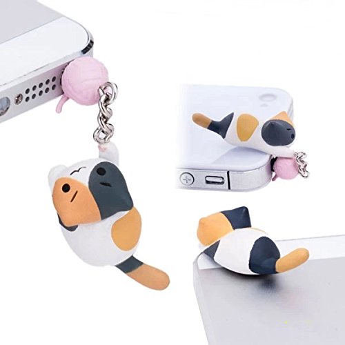 ZOSTLAND 4pcs Grey Black Calico Cat Kitten Kitty Dust Plug 3.5mm Phone Headphone Jack Earphone Cap Ear Cap Dust Plug Charm iPhone 4 4S 5 5S SE 6 6S Plus Samsung IPad iPod (Calico Cat)
