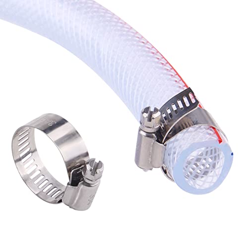 DERPIPE Soft Braided PVC Tubing - 3/4" ID x 1" OD High Pressure Clear Flexible PVC Tube Reinforced Vinyl Hose for Water, Oil with 2pcs Hose Clamps (10Ft)