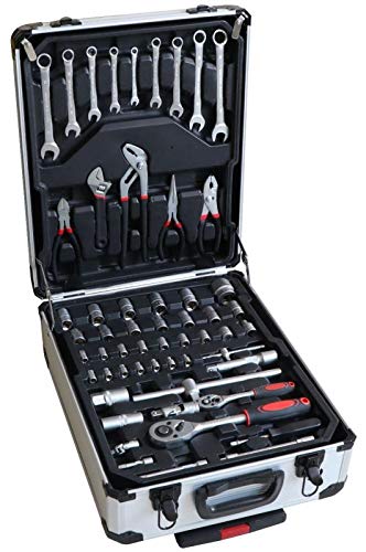LG-MOTORS Set Professionale 285 Attrezzi Utensili In Acciaio con Trolley Valigia con 4 Cassetti Vassoi portautensili + 22 PUNTE TRAPANO IN OMAGGIO E GUANTI