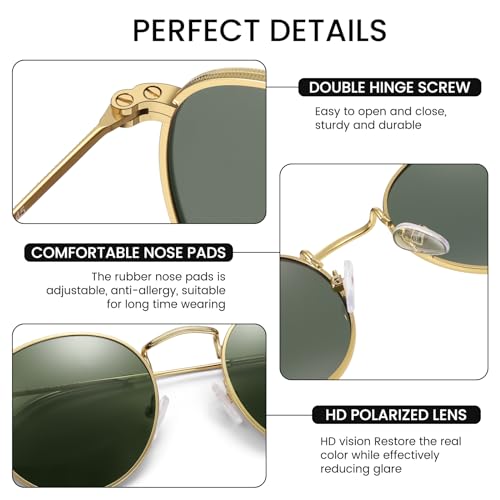Image of DUCO Retro Round Polarized UV400 Sunglasses for Men Women Vintage Polarized Sun Glasses Classic Vintage Shades DC3048