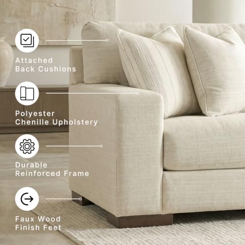 Image of Signature Design by Ashley Maggie 96-Inch Sofa / Couch, Polyester Chenille Cushioned Deep Seating, Birch, No Assembly Required