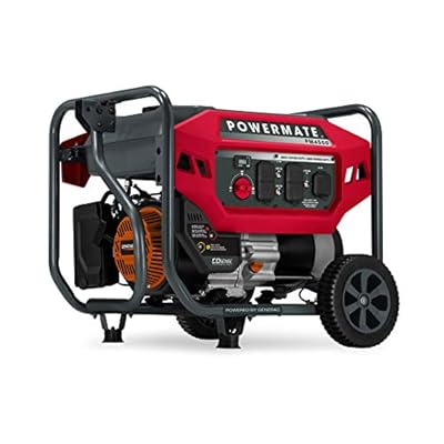 Powermate PM4500 4,500-Watt Gas-Powered Portable Open Frame Generator - COsense Technology - Quiet Operation - Ideal for Home, Camping, RV and Outdoor Activites - Engine Powered by Generac - Red/Black