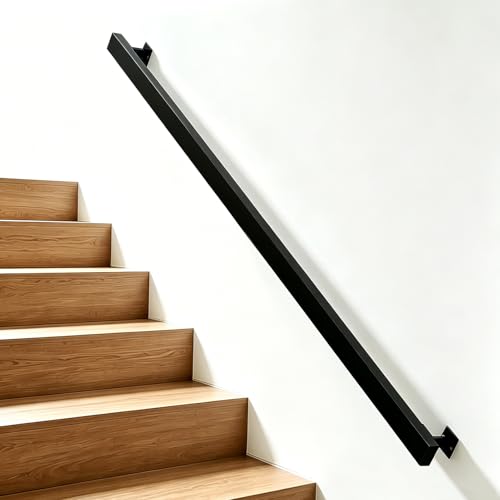Rampe d'escalier intérieure noire de 300 cm en fer forgé avec support - 2