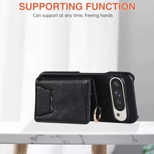 Image of MILLION CASES Back Cover Case for Google Pixel 9 Shockproof Protective Elegance Crossbody Leather Wallet Case for Men & Boys(Black)