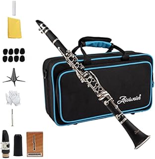 Aisiweier B-Flat Clarinet Black Ebonite Clarinet For Student Beginner, With Nickel-plated Keys,Belt, Joint Grease, White Gloves, Soft Polishing Cloth, 8 Mouthpiece Cushion, Hard