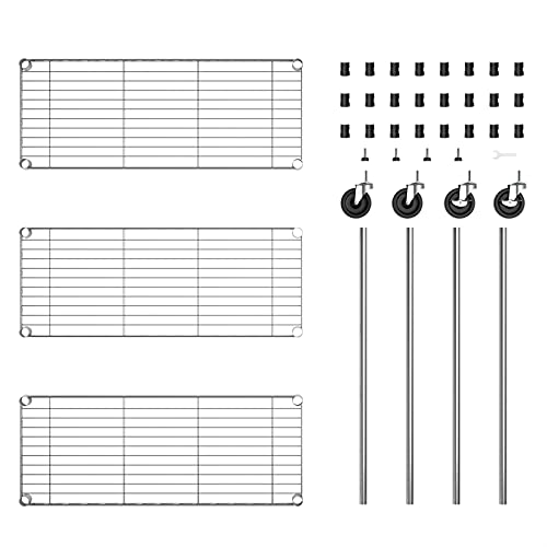Auslar 3-Shelf Storage Shelves With Casters Heavy Duty 3-Tier Rolling Cart Utility Racks Adjustable Wire Metal Storage Shelving, Chrome #TOP6