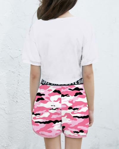 Image of Betusline Girls Summer 2 Piece Outfits,Kids Short Sleeve Crop Top & Shorts Set with Side Pockets