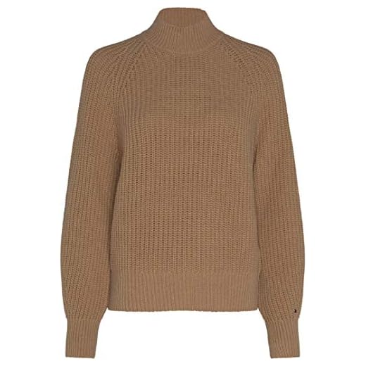 Tommy Hilfiger Rib Mock-nk damtröja Ls, Tidlös kamel, XXL