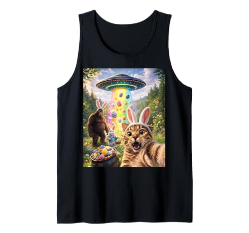 Funny Cat Selfie with Easter Bunny Ears Bigfoot Sasquatch Tank Top