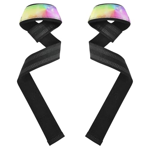 STAYTOP Beautiful Rainbow Colors Wrist Straps for Weightlifting,Lifting Straps with Neoprene Cushioned Wrist Padded and Anti-Skid Silicone for Strength Training,Bodybuilding,Deadlifting