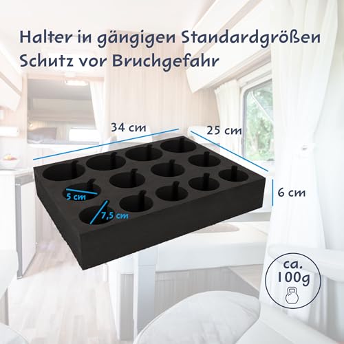 cartrend Caravan Glas- und Tassenhalter, Schützt vor Bruchgefahr und Klappern, 13 Halter, Camping, Campingzubehör, Wohnwagen, Wohnmobil, Wohnwagenzubehör, schwarz