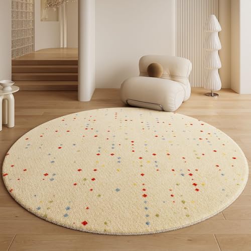Tapis chambre à coucher abstrait rond 80cm beige lavable