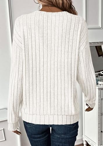 PRETTYGARDEN Fall Fashion 2025 Long Sleeve Shirts for Women Ribbed Knit V Neck Dressy Casual Lightweight Sweaters Tunic Tops 5